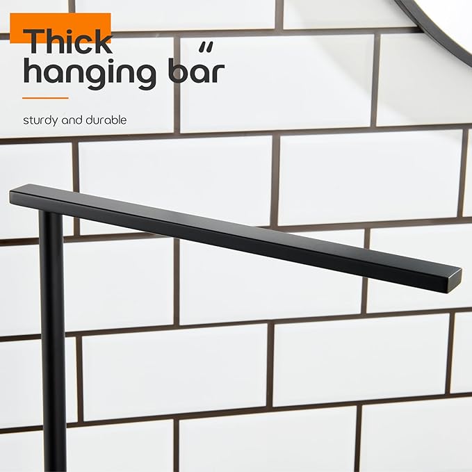 Black Towel Racks Stand 1-Tier Hand Towel Holder for Bathrooms Vanity Countertop with Heavy Marble Base Thicken Steady, Stainless Steel AN7002MB