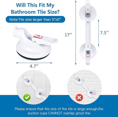 17inch Upgrade Suction Shower Grab Bar, Portable Shower Handle Bar Suction Grip Bar Bathtub Handle with Strong Hold Suction Cup Fitting and Rapid Release for Bathroom(Max Capacity :300lb