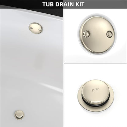 All Metal Tip-Toe Bathtub Drain Kit with Two-Hole Overflow Faceplate and Universal Fine/Coarse Thread Assembly, Bath Tub Drain Kit fits All Bathtub -Brushed Nickel