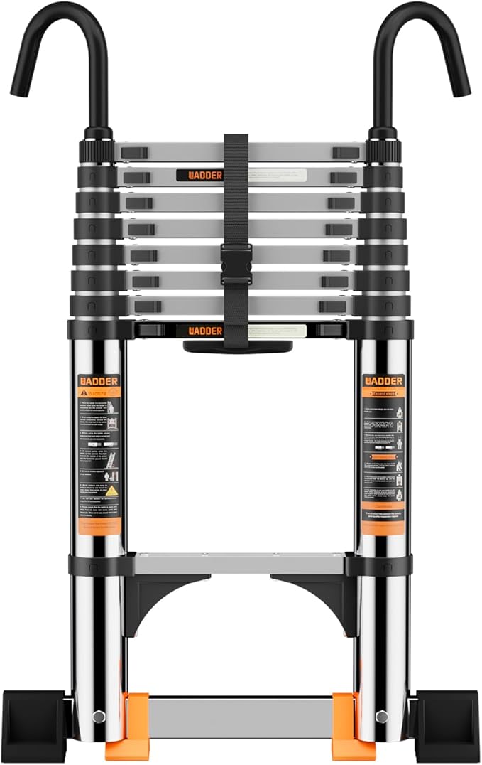 Telescoping Ladder,with Stable Hook and stabilizer barand,10.5 FT Extension Ladder, Heavy Duty 330lbs Max Capacity, Multi-Purpose Collapsible Ladder for RV or Outdoor Work (3.2M/10.5FT)