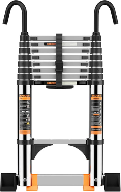 Telescoping Ladder,with Stable Hook and stabilizer barand,8.5FT Extension Ladder, Heavy Duty 330lbs Max Capacity, Multi-Purpose Collapsible Ladder for RV or Outdoor Work (2.6M/8.5FT)