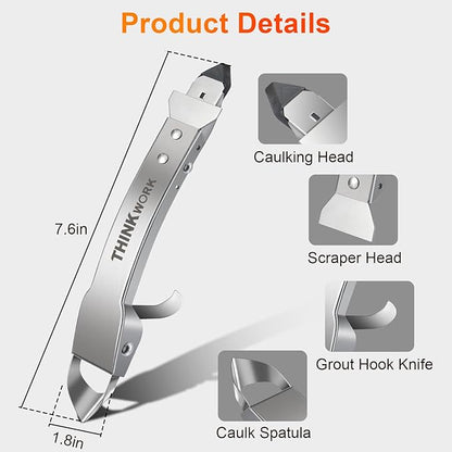 THINKWORK Caulking Tool Kit, 4 in 1 Caulk Remover Tool, Stainless Steel Caulk Tool for Kitchen Bathroom Window Sink Tile Joint, Silver
