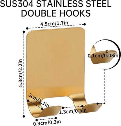 Self Adhesive Hooks Waterproof Razor Holder in Inside Shower 4 Pack, Metal Heavy Duty Utility Storage Hook.Towel. Loofah Holder for Wall.Hanger Hooks for Bathroom or Kitchen Organisation. Gold