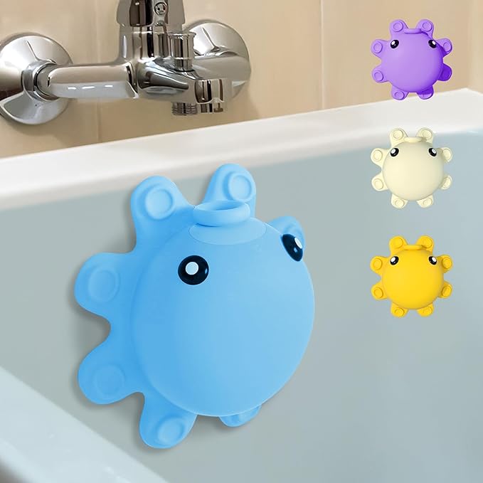 Bathtub Overflow Drain Cover - Tub Soak Bath Cover, Adds Inches of Water for Deeper Bath (Blue)