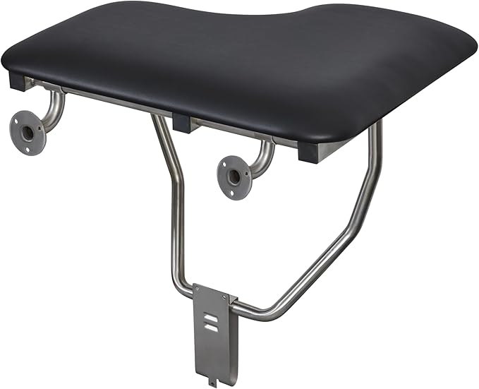 32" x 22.5" Black Padded Cushion Wall Mount Folding Left-Handed Transfer Bench Shower Seat, ADA Compliant