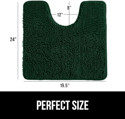 GORILLA GRIP Plush Absorbent Shaggy Chenille Bath Rug Mat for Oval Toilet Base with Rubber Backing, Machine Washable Rugs, Soft Microfiber Contour Mats for Toilets, Bathroom Decor, Hunter
