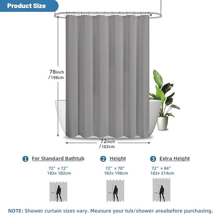 2-in-1 Waterproof Fabric Shower Curtain - No Separate Liner Needed, Hotel-Style Waffle Weave, Effortless Cleaning & Washable Bathroom Shower Curtain Set,72Wx78H,Grey