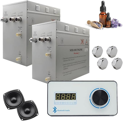 Superior Encore Plus 24 kW Steam Shower Generator Kit with Horizontal White Keypad & Aromatherapy Oils Set |Self-Draining Steam Generator|One-click Connection Cord|Bluetooth Audio|
