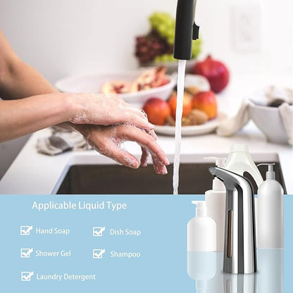 Automatic Soap Dispenser Touchless, TUMAN Pro Battery Operated Electric 14oz/400ml Liquid Hand Soap Dispenser with Motion Sensor, Suitable for Kitchen Bathroom Hotel, IPX6 Waterproof(Silver)…