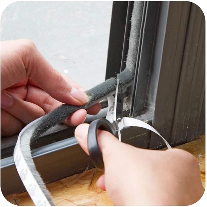 Weather Stripping Brush for Sliding Windows/Doors Frame Side,Pile Self Adhesive Weatherstrip Seal Strip Sealer Draft Stoppers (33ft x11/32 Backing x 3/16 Brush inch, Grey)