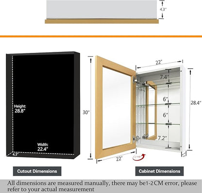 16x26 Inch Farmhouse Black Aluminum Medicine Cabinet with Mirror - Recessed/Surface Mount Rust-Resistant Framed Bathroom Storage Cabinet for Bathroom, Toilet & Kitchen