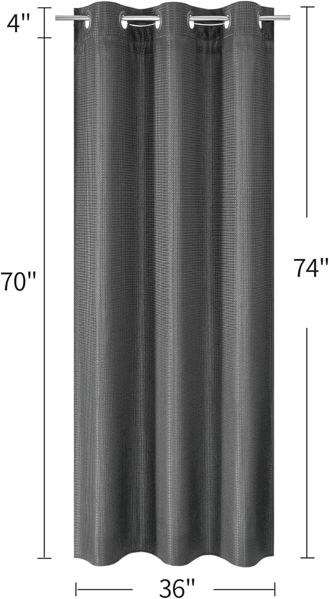 MitoVilla Grey Waffle Small Stall Shower Curtain Liner Set 36 x 74, No Hooks Required Half Size Narrow Fabric Cloth Shower Curtain Set with Snap-in Liner for Modern Bathroom Decor, Charcoal Grey