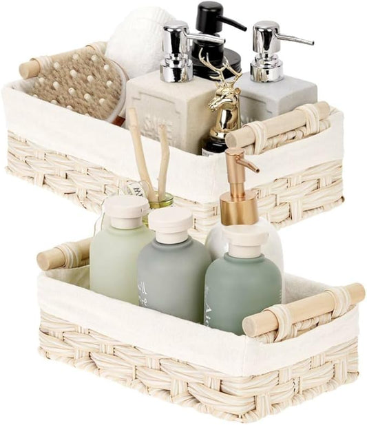 GRANNY SAYS Gray Wicker Baskets, Decorative Baskets for Shelves, Basket Organizer with Handles, Small Wicker Baskets for Organizing, Toilet Paper Baskets for Organizing, Set of 2