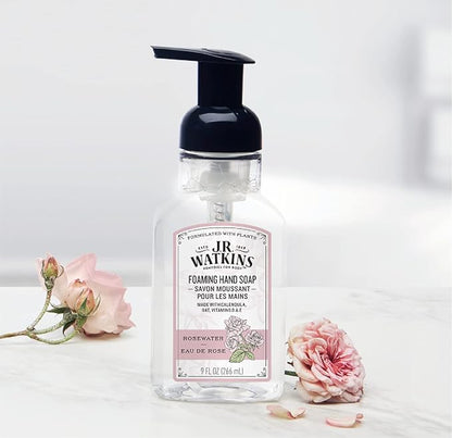J.R. Watkins Foaming Hand Soap with Pump Dispenser, Moisturizing Foam Hand Wash, Alcohol-Free, Cruelty-Free, Rosewater, 9 fl oz, 3 Pack