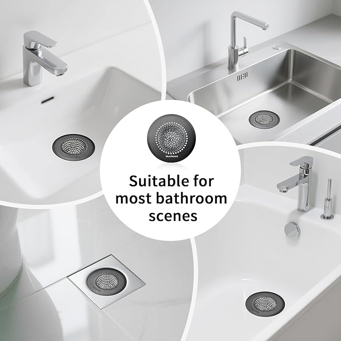 TRAPMATE Shower Hair Drain Catcher, Easy Clean Bathtub Drain Hair Catcher, Fast Drainage Tub Drain Protector, Stainless Steel Shower Drain Cover for US Standard Regular & Pop-up Drain Screen (Black)