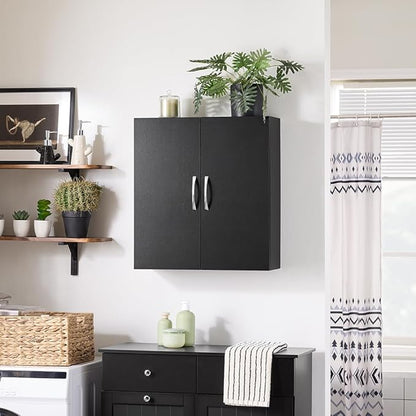 SoBuy Black Bathroom Wall Cabinet, Over The Toilet Storage Cabinet, Small Wall Mounted Medicine Cabinet with Adjustable Shelf, Narrow Floating Cabinet for Laundry Room Kitchen Entryway, BZR200-T-SCH