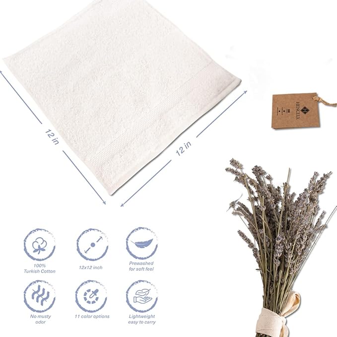 Hencely Premium 6-Pack Washcloths 12x12 Inches Soft Turkish Cotton High Absorbent and Quick Dry Dishtowel for Kitchen and Bath (Wash Cloth 6 Pack, Ivory)
