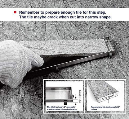Neodrain 32-Inch Linear Shower Drain with Tile Insert Grate,Brushed 304 Stainless Steel Rectangle Shower Floor Drain, Linear Drain with Leveling Feet, Hair Strainer