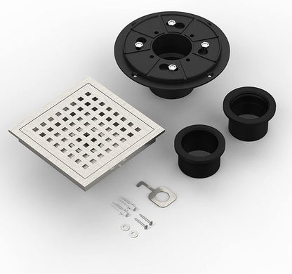 6 Inch Square Shower Floor Drain, Brushed Nickel High Flow Shower Drain Kit with Flange with Hair Filter, Removable Grate Cover, Stainless Steel, Abs Fixing Tray, CUPC Certified(Brushed Nickel)