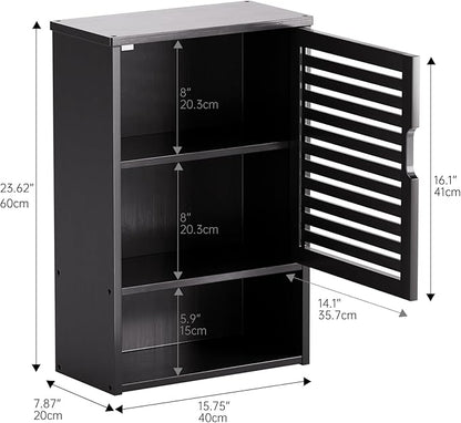 HITNET Bathroom Storage Cabinet Wall Mounted, Hanging Medicine Cabinet with Adjustable Shelf, Over The Toilet Space Saver Organizer, Black Bamboo Kitchen Cupboard, Single Door