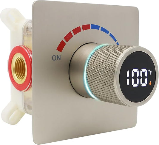Digital Display Shower Valve Shower Valve Single Way Shower Diverter Valve Shower Mixing Valve Can Use All the Time Brushed Nickel