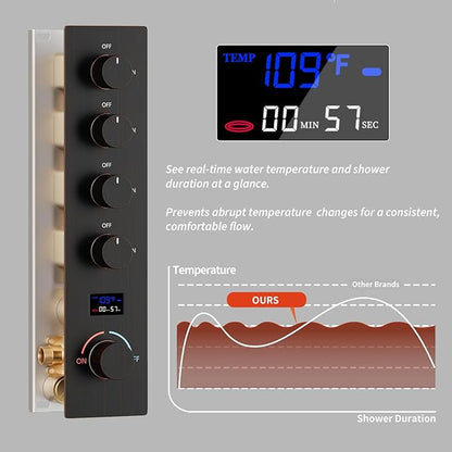 Oil Rubbed Bronze Digital Display Shower System with 12 inch Ceiling Mounted Shower Head and Wall Mounted Two Shower Head(8 inch), with Handheld Shower