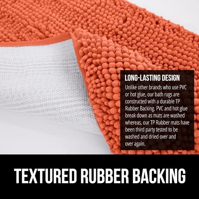 GORILLA GRIP Bath Rug Mat, Thick Soft Absorbent Chenille, Quick Dry Microfiber Mats, Rubber Backing Washable Shower Floor Rugs, Bathmat Runner, US Designed Bathroom Home Decor Accessories 24x17, Coral