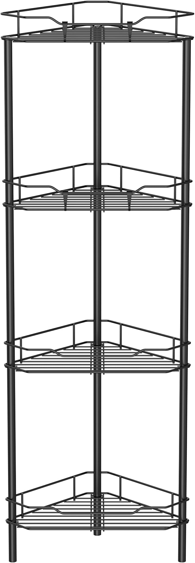 4 Tier Floor Standing Corner Shower Caddy Organizer Shelf with Hooks, Bathroom Shelves Stand Rack, Black