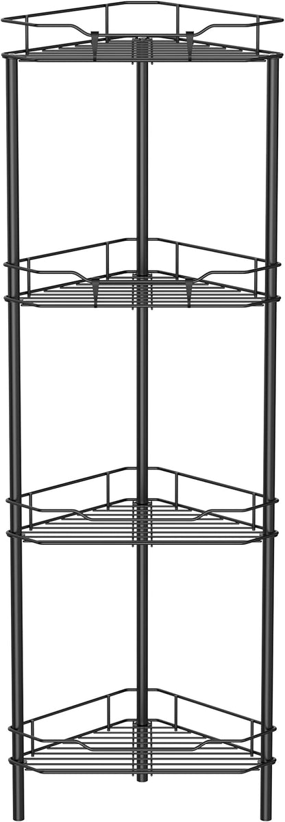 4 Tier Floor Standing Corner Shower Caddy Organizer Shelf with Hooks, Bathroom Shelves Stand Rack, Black