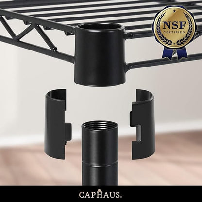 CAPHAUS NSF Black Adjustable 3-Tier Shelf Wire Shelving Unit w/Liner, Garage & Basement Storage Organizer, Metal Steel Shelves