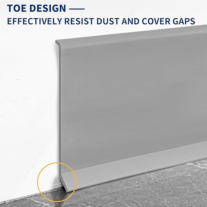 Flexible Baseboard Molding Trim 4 Inch Self-Adhesive Vinyl Wall Base Peel and Stick Cove Base Rubber Wall Baseboard Moulding Trim (200Ft, Gray)
