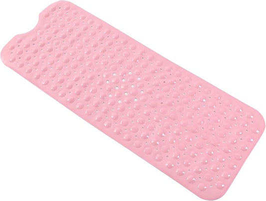 Anti-Slip Bathtub Shower mat, 39.3×15.7 inch（Approximately 100 × 40cm） Soft Oversized Machine Washable Non-Slip Bathtub mat with Drainage Holes, Bathroom Floor Suction Cup.（1-Opaque Pink）