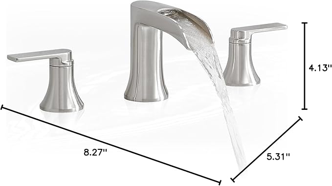 Brushed Nickel Tub Faucet Set 3 Hole, Brass Deck Mount Waterfall Bathtub Faucet Set, High Flow Widespread 6-16 Inch Roman Tub Faucets 2 Handle