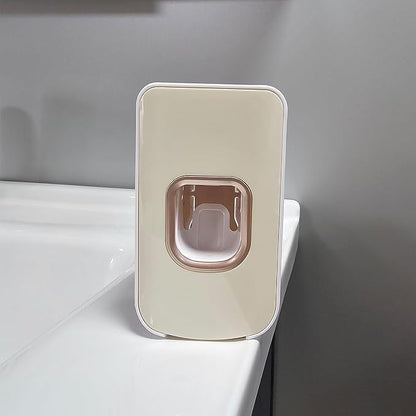 2 Slot Toothbrush Holder and Toothpaste Dispenser Wall Mounted, Automatic Toothpaste Squeezer, 2 in 1 Tooth Brush Toothpaste Organizer for Shower (Ivory Yellow)