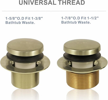 Gold Brushed Tub Drain Tip-Toe Tub Trim Set Conversion Kit Assembly, Hidrop Bathtub Drain Replacement Trim Kit with 2-Hole Overflow Faceplate and Universal Fine/Coarse Thread,Brushed Gold