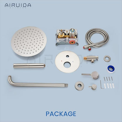 Airuida Shower Fixtures 2 Functions Shower Faucet Set Wall Mounted for Bathroom High Pressure Brass Handheld Shower with Rough-in Valve Round Rainfall 8 Inch Shower Head Brushed Nickel