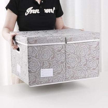 PRANDOM Extra Large Collapsible Storage Boxes with Lids Fabric Decorative Storage Bins Cubes Organizer Baskets with Cover Handles Divider for Bedroom Closet Living Room 19.7x15.7x11.6 Inch 3 Pack