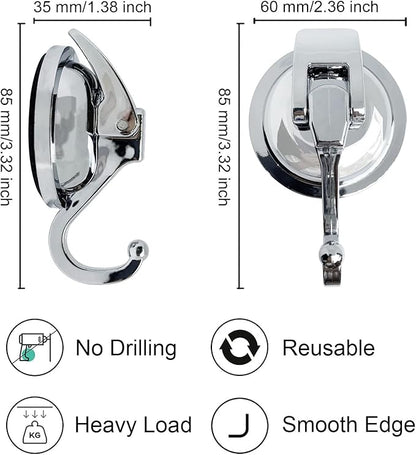 Heavy Duty Suction Cup Hooks for Shower, Bathroom Robe - Vacuum Glass Hooks, Reusable, No Hole Punched, for Garland Decoration (Silver, 6 Pack)