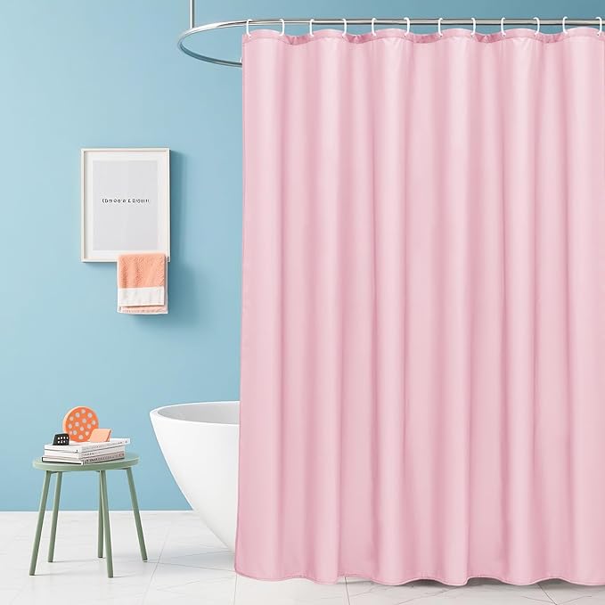 AooHome 36x72 inch Stall Shower Curtain Liner, Polyester Classic Solid Color Shower Curtain with Hooks, Weighted Hem, Waterproof, Pink