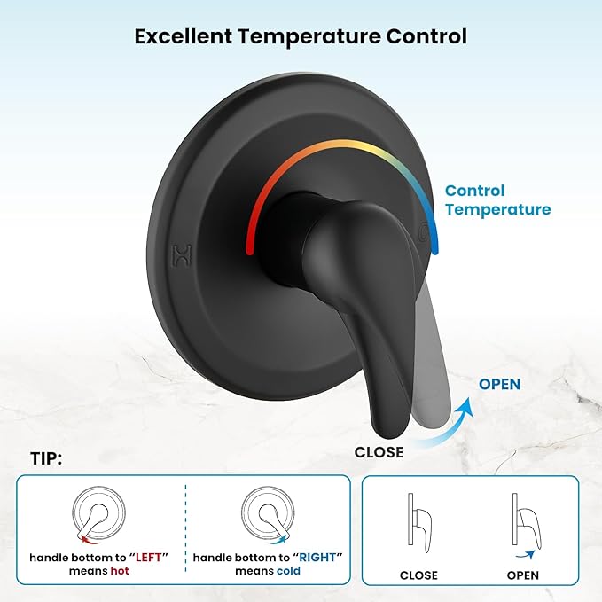 gotonovo Dual 2 in 1 Shower Head Kit High Pressure Combo System Shower Faucet 6 Modes ABS Handheld Spray Shower Trim Kit with Valve Shower Head and Handle Set Matte Black