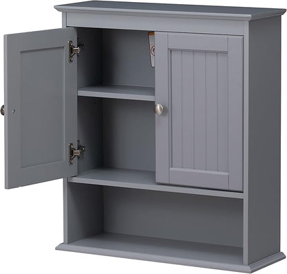 Spirich Bathroom Wall Cabinet, Wall Mounted Medicine Cabinet Organizer, Over The Toilet Storage Cabinet with Doors and Shelves, Gray