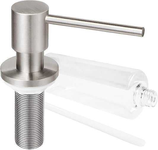 Deck Mounted Brass Kitchen Sink Soap Dispenser or Lotion Dispenser with 17OZ Above The Sink Refillable Bottle(Brushed Nickel)