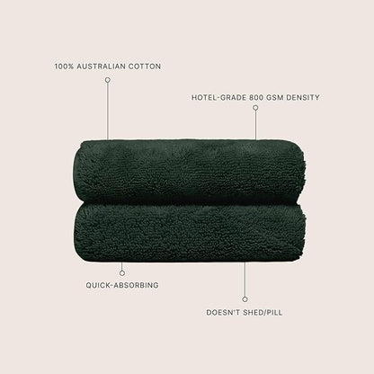 Italic Ultraplush 100% Australian Cotton Washcloths - Set of 2 Luxury Plush Face Wash Cloths, Soft and Absorbent 800 GSM for Bathroom, Spa, Gym, Face and Body (Deep Forest)