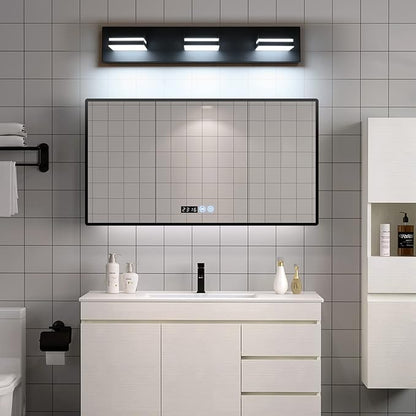 SineRise LED Modern Bathroom Vanity Light Fixtures (3-Light, 24-Inch, Dimmable), Matte Black Modern Acrylic Bathroom Wall Lighting Fixtures Over Mirror (Cool White 6000K)