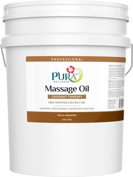 Coconut Therapy 5 Gallon Massage Oil, Coconut Oil, Professional Deep Tissue, Natural Ingredients, Moisturizing, Unscented for Physical Recovery, Skin Hydration, Long-Lasting