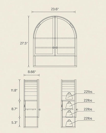 Arched Wall Cabinet with Acrylic Door, Large Wooden Wall Mounted Bathroom Cabinet, Modern Hanging Medicine Cabinet with Adjustable Shelf and Open Shelf, Brown/Oak