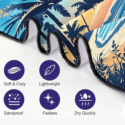 Quick-Dry Coconut Beach Towel 36"x72" Sand-Free Soft Microfiber with Palm Tree Pattern
