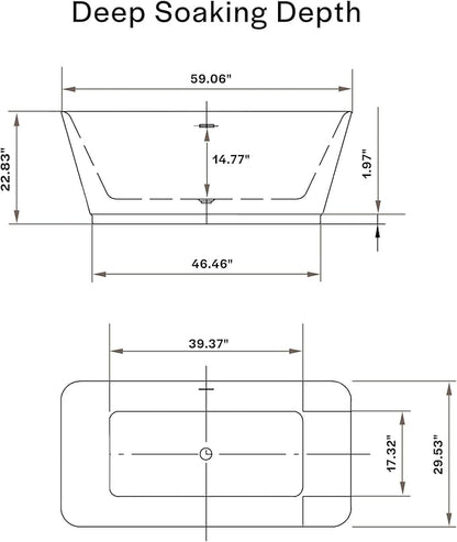 Empava 59" Freestanding Bathtub, Acrylic Deep Soaking Tub, Modern Stand Alone Tub with Anti-Slip Surface, Adjustable Feet & Drain Overflow Included, White, cUPC Certified