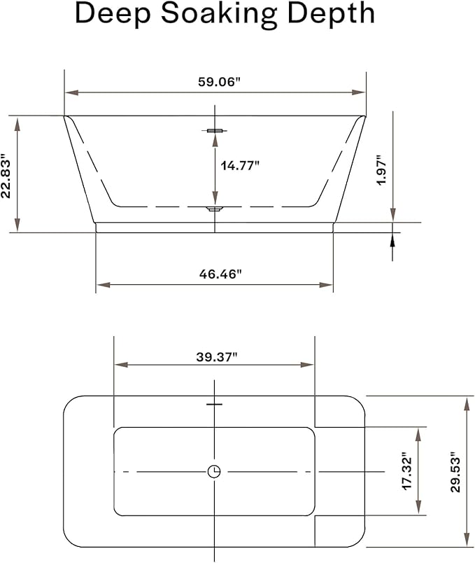 Empava 59 Inch Freestanding Bathtub - Mordern Stand Alone Soaking Tubs with Integrated Drain & Overflow System, White