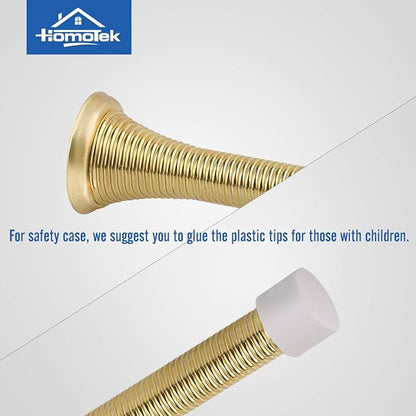 HOMOTEK 12 Pack Spring Door Stopper with Rubber Bumper 3-1/8" Flexible Spring Heavy Duty Wall Door Stop Low Mounted Door Bumper for Home (Bright Brass)